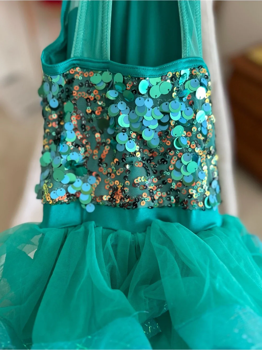 Weissman Dance Costume Turquoise Sequin Bustle Small Child Everyday Popstar